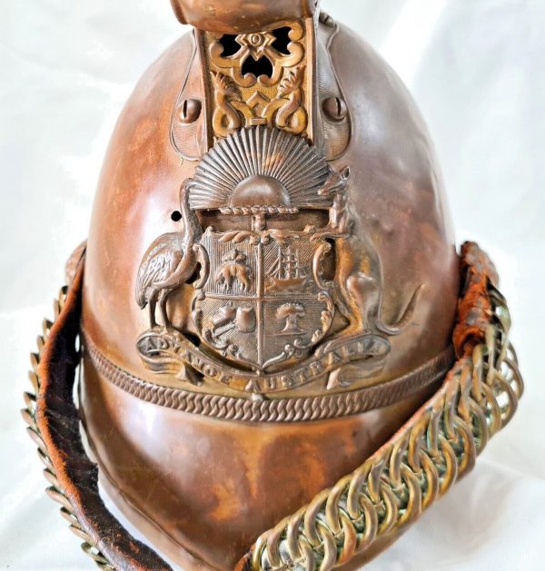 PRE FEDERATION WEST AUSTRALIAN MERRYWEATHER BRASS FIREMAN'S UNIFORM HELMET