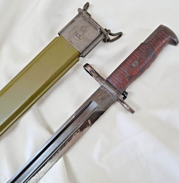 WW1 1905 U.S. ARMY SPRINGFIELD ARMOURY BAYONET & SCABBARD 1906 DATED