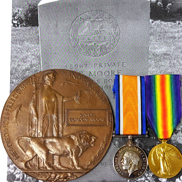 2ND BN SOUTH WALES BORDERERS KIA 15/10/1918 WW1 MEDALS & PLAQUE 48962 S G MOORE