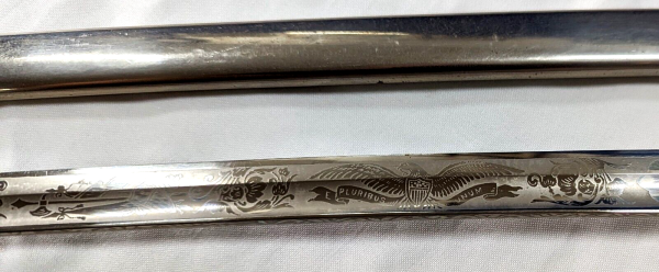 WW1 WW2 ERA 1902 US ARMY INFANTRY OFFICERS TRIPLE GUARD ETCHED SWORD & SCABBARD - Image 8