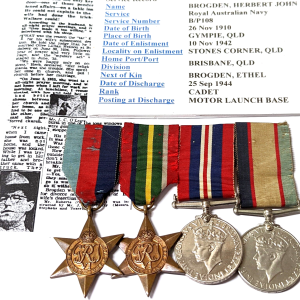 HMAS GLADSTONE WW2 ROYAL AUSTRALIAN NAVY MEDALS BP.108 HERBERT BROGDEN