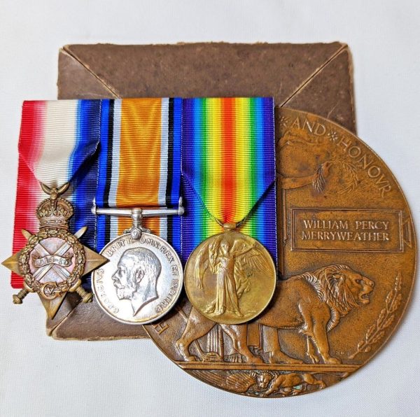 KILLED IN ACTION WW1 ROYAL NAVAL DIVISION MEDALS & PLAQUE TZ5181 W MERRYWEATHER