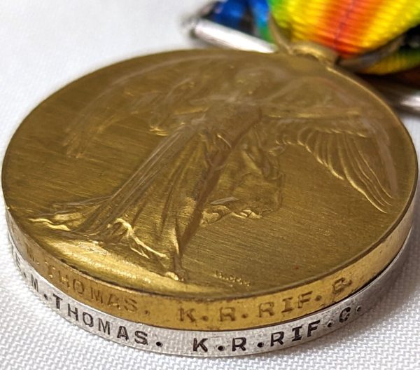 RARE PRISONER OF WAR AT NIEUPORT 1917 WW1 BRITISH ARMY MEDALS R3887 MANSEL THOMAS 2ND KING'S ROYAL RIFLE CORPS - Image 3