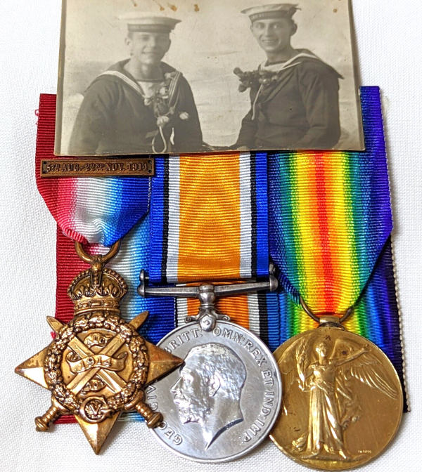 SUNK HMS CORNWALLIS WW1 1914 ROYAL NAVAL DIVISION MEDALS SS.102153 ALBERT WALLER DRAKE BATTALION