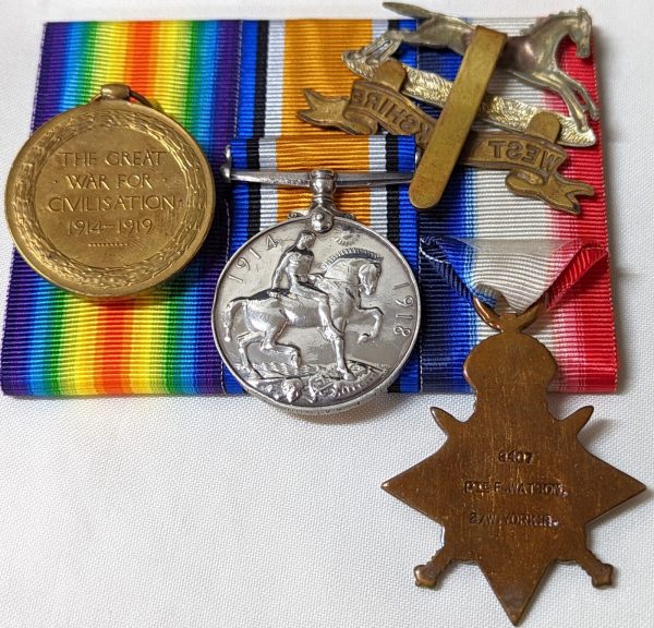 WIA NEUVE CHAPELLE WW1 1914 MEDALS 9407 F WATSON 2ND WEST YORKSHIRE REGIMENT - Image 6