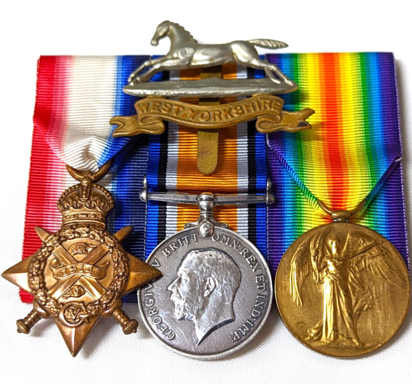 WIA NEUVE CHAPELLE WW1 1914 MEDALS 9407 F WATSON 2ND WEST YORKSHIRE REGIMENT