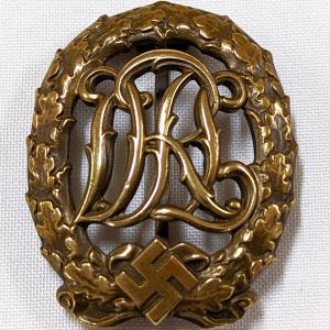 WW2 NAZI GERMANY D.R.L. SPORTS BADGE IN BRONZE