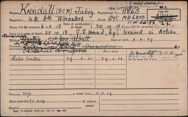 DIED WOUNDS 1918 WW1 DCM MEDALS 11663 JABEZ KENDALL WORCESTERSHIRE REGIMENT - Image 17