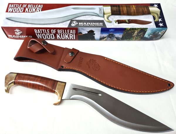 United Cutlery USMC Battle of Belleau Wood Kukri Knife Satin Kukri Blade Stacked Leather Handle - Image 2