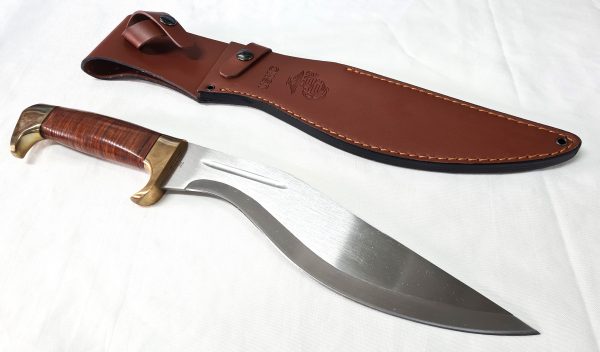 United Cutlery USMC Battle of Belleau Wood Kukri Knife Satin Kukri Blade Stacked Leather Handle