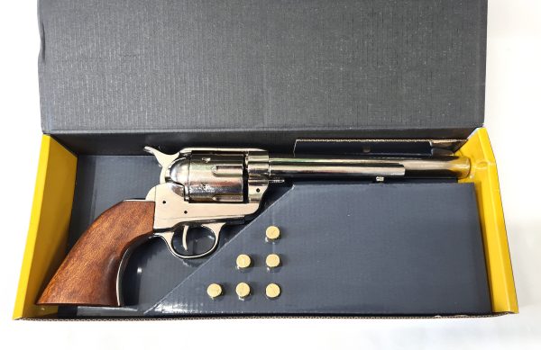 Denix Replica Colt 45 Western frontier revolver antique Nickel wood grips & 6 gold bullets - Image 3