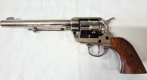 Denix Replica Colt 45 Western frontier revolver antique Nickel wood grips & 6 gold bullets - Image 6