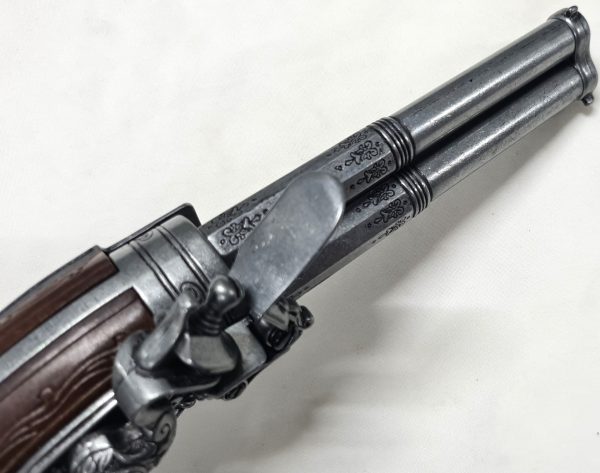 DENIX FRENCH REVOLVING 3 BARREL FLINTLOCK PISTOL FRANCE 18THc. ENGRAVED WITH EAGLE HEAD - Image 10