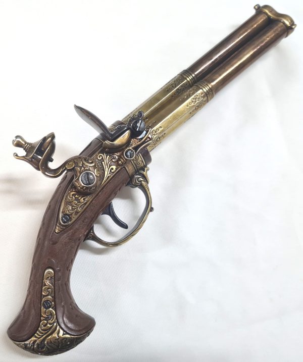 DENIX FRENCH REVOLVING TRIPLE BARREL FLINTLOCK PISTOL FRANCE 18THc. ENGRAVED - Image 2