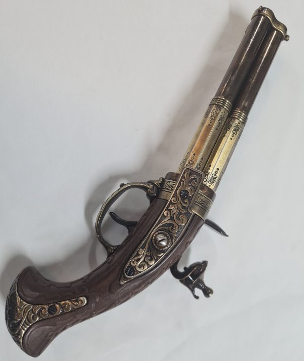 DENIX FRENCH REVOLVING TRIPLE BARREL FLINTLOCK PISTOL FRANCE 18THc. ENGRAVED - Image 3