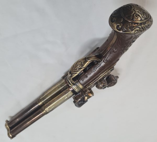 DENIX FRENCH REVOLVING TRIPLE BARREL FLINTLOCK PISTOL FRANCE 18THc. ENGRAVED - Image 5