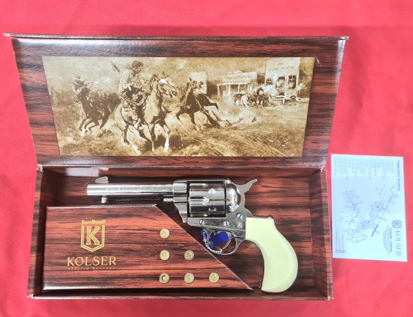 Western Thunderer Single Action Army Revolver 45 pistol with 6 cap gun bullet rounds and gift box by Kolser nickel with faux ivory handle