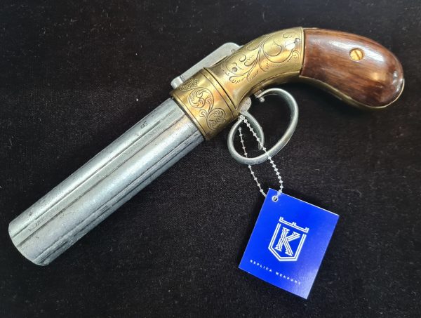 ALLEN & THURBER PEPPERBOX PISTOL 6 SHOTS 1837 IN ANTIQUE  BRASS & STEEL FINISH - REPLICA KOLSER GUN - Image 3