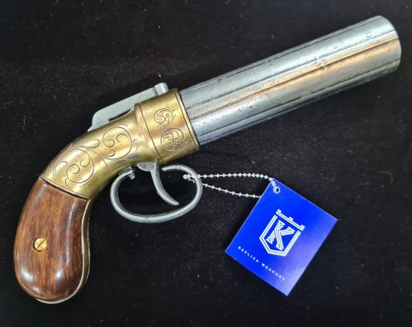 ALLEN & THURBER PEPPERBOX PISTOL 6 SHOTS 1837 IN ANTIQUE  BRASS & STEEL FINISH - REPLICA KOLSER GUN - Image 2