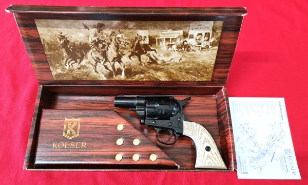 Western Peacemaker Snub nose Army Revolver 45 pistol with 6 cap gun bullet rounds and gift box by Kolser black with faux ivory handle