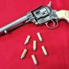 Western Single Action Army Revolver 45 pistol with 6 cap gun bullet rounds and gift box by Kolser silver with faux ivory bull handle. 1064 1TNP - Image 5