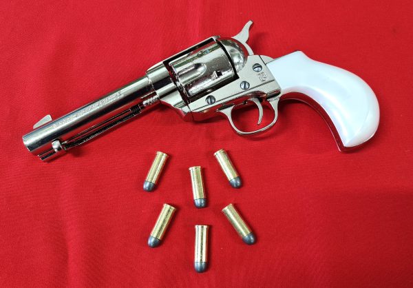 Western Thunderer Single Action Army Revolver 45 pistol with 6 cap gun bullet rounds and gift box by Kolser nickel with pearl handle - Image 3