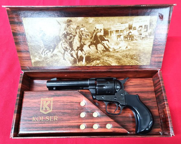 Western Thunderer Single Action Army Revolver 45 pistol with 6 cap gun bullet rounds and gift box by Kolser black with black handle