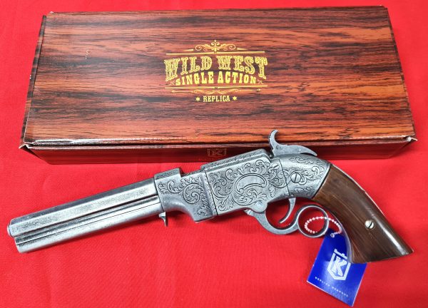 1854 WESTERN LEVER ACTION REPEATER VOLCANIC PISTOL IN ANTIQUE SILVER FINISH WITH FAUX WOOD GRIPS - REPLICA KOLSER GUN