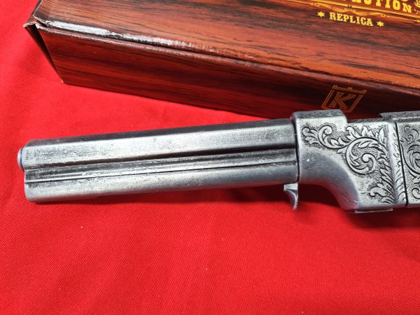 1854 WESTERN LEVER ACTION REPEATER VOLCANIC PISTOL IN ANTIQUE SILVER FINISH WITH FAUX WOOD GRIPS - REPLICA KOLSER GUN - Image 5