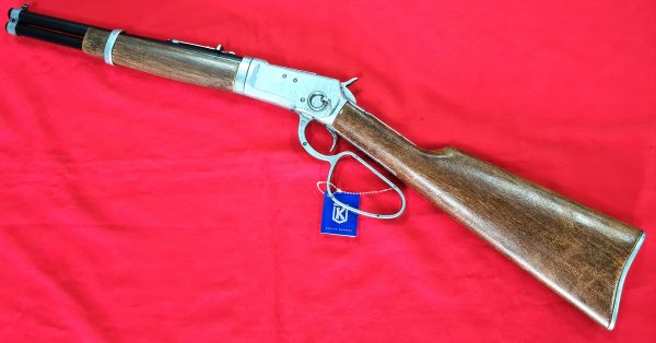 KOLSER WESTERN LEVER ACTION REPLICA RIFLE WINCHESTER CARABINE USA 1892 SILVER WITH FAUX WOOD HANDLE & STOCK - SHORT BARREL