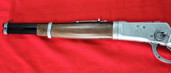 KOLSER WESTERN LEVER ACTION REPLICA RIFLE WINCHESTER CARABINE USA 1892 SILVER WITH FAUX WOOD HANDLE & STOCK - SHORT BARREL - Image 5