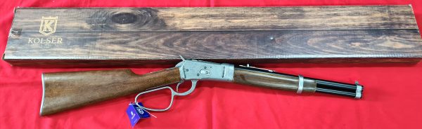 KOLSER WESTERN LEVER ACTION REPLICA RIFLE WINCHESTER CARABINE USA 1892 SILVER WITH FAUX WOOD HANDLE & STOCK - SHORT BARREL - Image 7