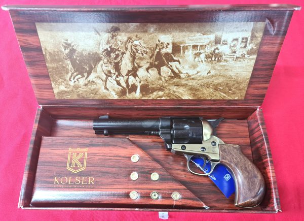 Western Thunderer Single Action Army Revolver 45 pistol with 6 cap gun bullet rounds and gift box by Kolser bronze with wood handle