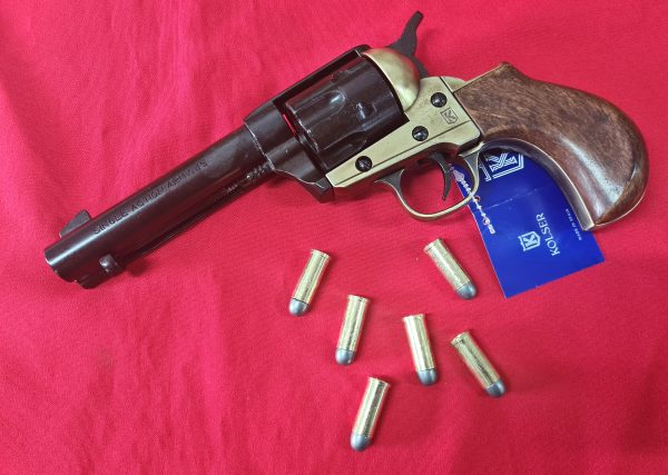 Western Thunderer Single Action Army Revolver 45 pistol with 6 cap gun bullet rounds and gift box by Kolser bronze with wood handle