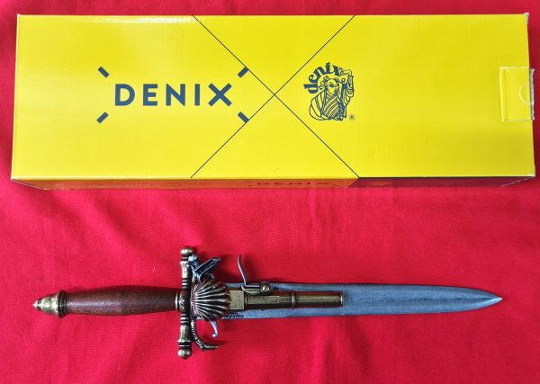 DENIX FRENCH COMBINATION FLINTLOCK PISTOL & DAGGER FRANCE 18THc. ENGRAVED - Image 2