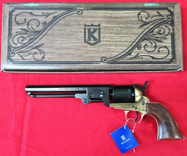 US Western Colt Navy revolver .36 pistol in brass tone and black with gift box by Kolser