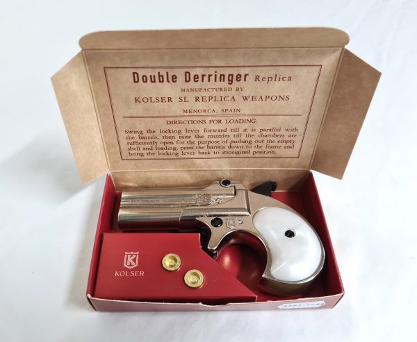 KOLSER PERCUSSION CAP PISTOL DERINGER HANDGUN - NICKEL WITH PEARL GRIP - Image 2