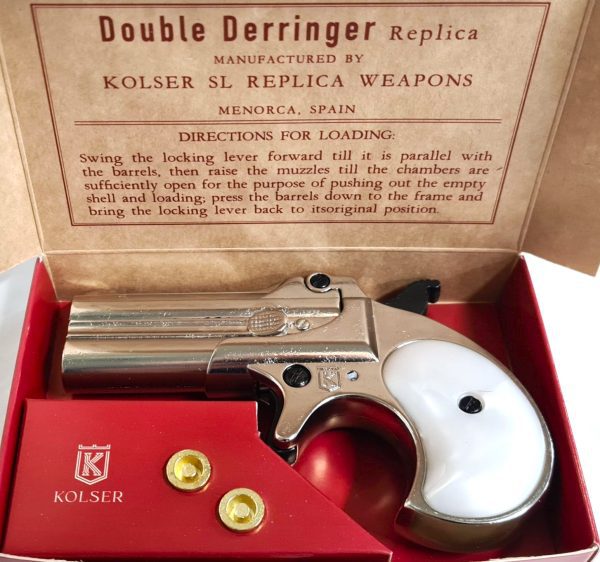 KOLSER PERCUSSION CAP PISTOL DERINGER HANDGUN - NICKEL WITH PEARL GRIP