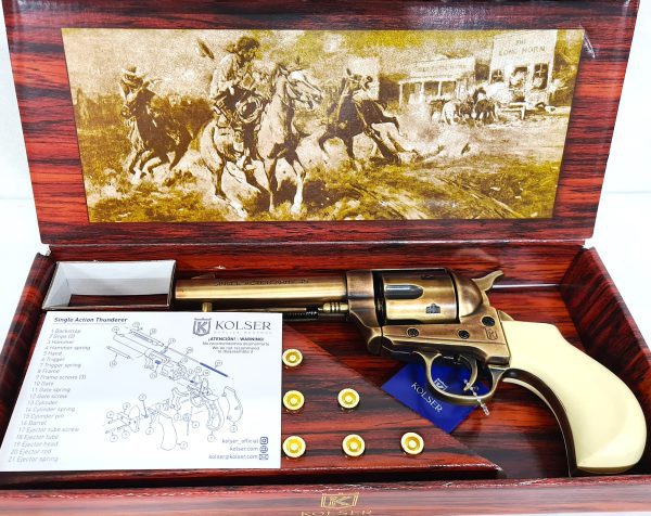 Western Thunderer Single Action Army Revolver 45 pistol with 6 cap gun bullet rounds and gift box by Kolser