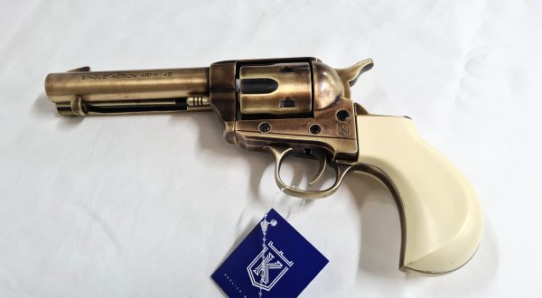 Western Thunderer Single Action Army Revolver 45 pistol with 6 cap gun bullet rounds and gift box by Kolser bronze with bone handle - Image 3