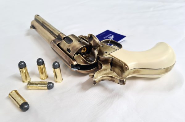 Western Thunderer Single Action Army Revolver 45 pistol with 6 cap gun bullet rounds and gift box by Kolser bronze with bone handle - Image 4