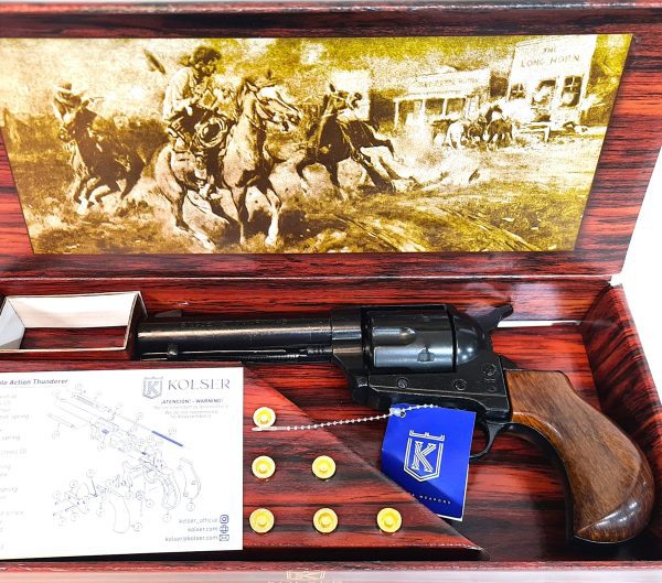 Western Thunderer Single Action Army Revolver 45 pistol with 6 cap gun bullet rounds and gift box by Kolser black