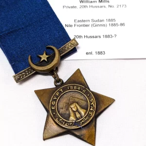 Pre WW1 Khedive's Star 1884-86 medal for Egypt campaign 20th Hussars 2173 William Mills