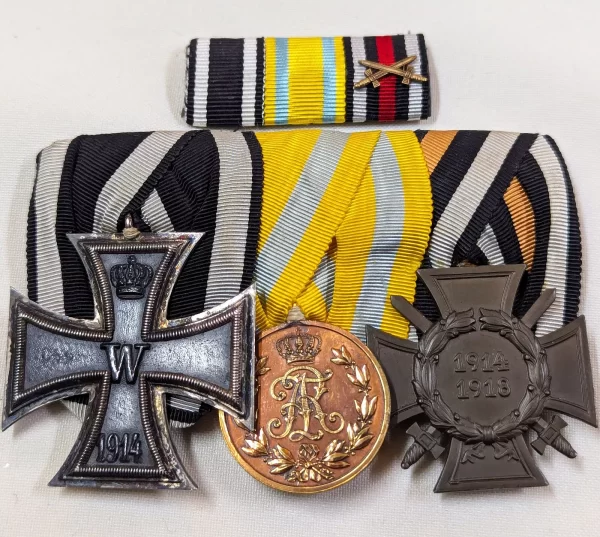 WW1 German Iron Cross & Saxony Friedrich August War Honour service medal group