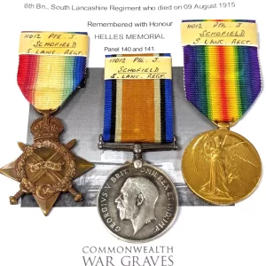 WW1 killed in action medals Gallipoli 11012 Pte J Schofield, 6th South Lancashire Regiment