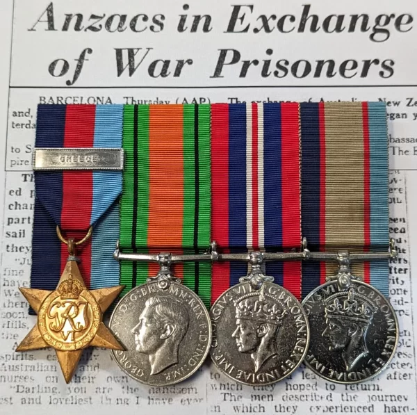 WW2 Australian POW Greece medals NX19640 Westwater 2 - 5th General Hospital Prisoner War