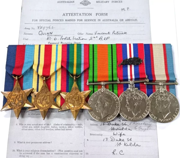 WW2 & B.C.O.F Japan medals to Captain V.P. Quinn Australian Postal Corps