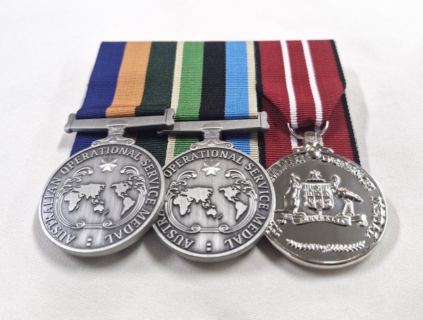 AUSTRALIAN OPERATIONAL SERVICE MEDAL & AUS DEFENCE MEDAL REPLICA SERVICE TRIO - BORDER PROTECTION & GREATER MIDDLE EAST - Image 2