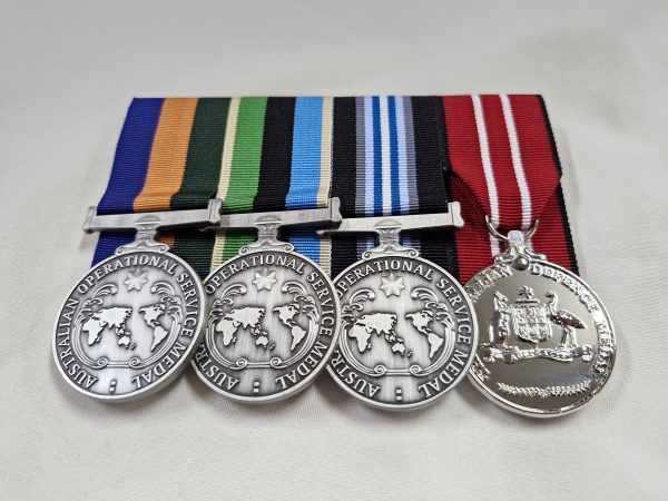 AUSTRALIAN OPERATIONAL SERVICE MEDAL & AUS DEFENCE MEDAL REPLICA SERVICE GROUP- BORDER PROTECTION, GREATER MIDDLE EAST & CT/SR