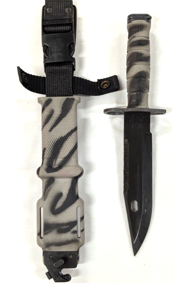 2000’s U.S. M9 Lan-cay bayonet in tiger stripe camouflage with scabbard - Image 2